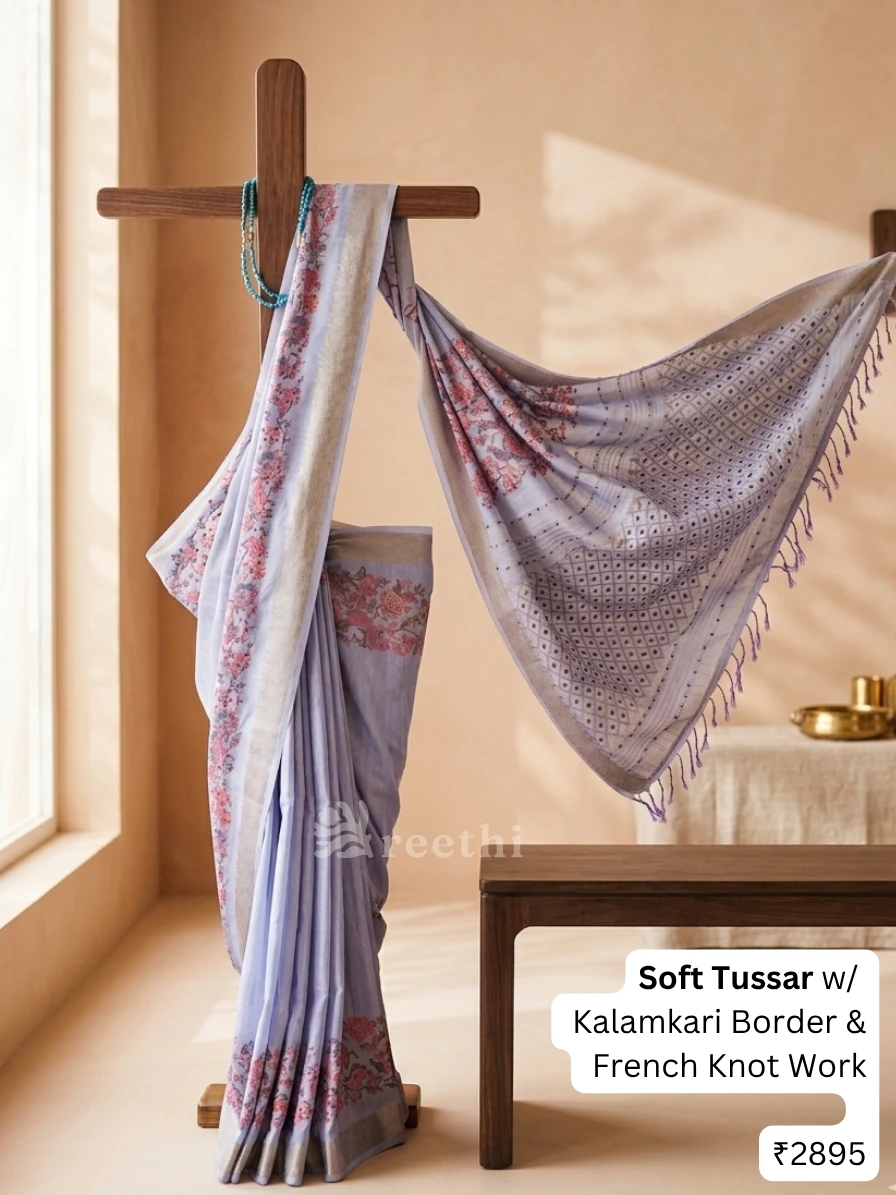 Soft Tussar - Kalamkari Prints with French Knots